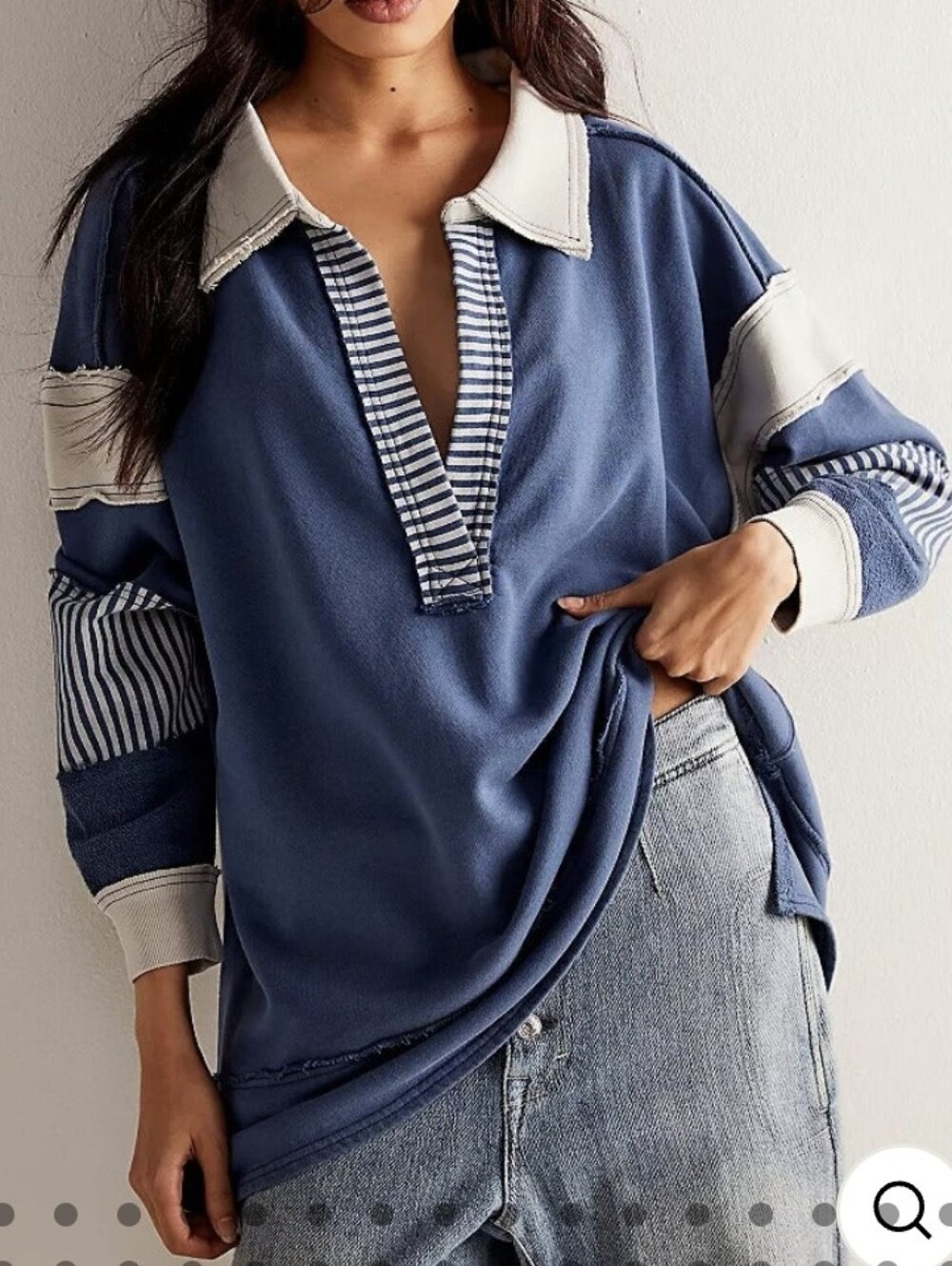 We The Free-Clean Prep Polo Pullover Top in Sparkling Indigo-Size Small